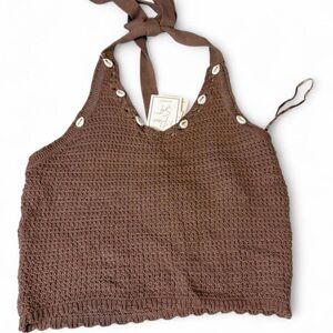 Chic Brown Knit Halter Crop Top
